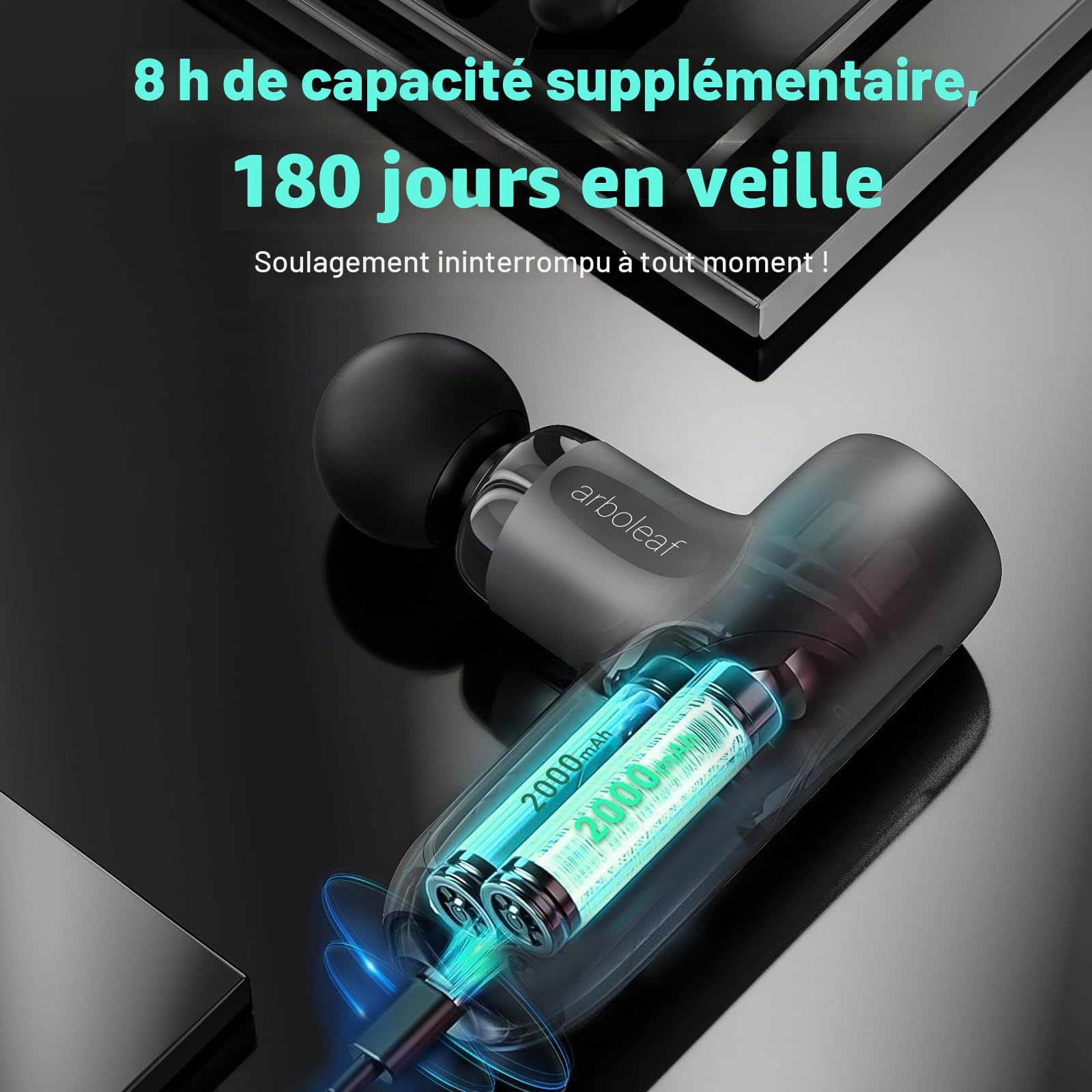 arboleaf Pistolet de Massage Mini, 0,39 kg 5 Vitesses et 4 Têtes de Massage | Pistolet Musculaire, 3200 rpm, Moteur Silencieux, Charge de Type C, pour la Maison, le Fitness et les Voyages