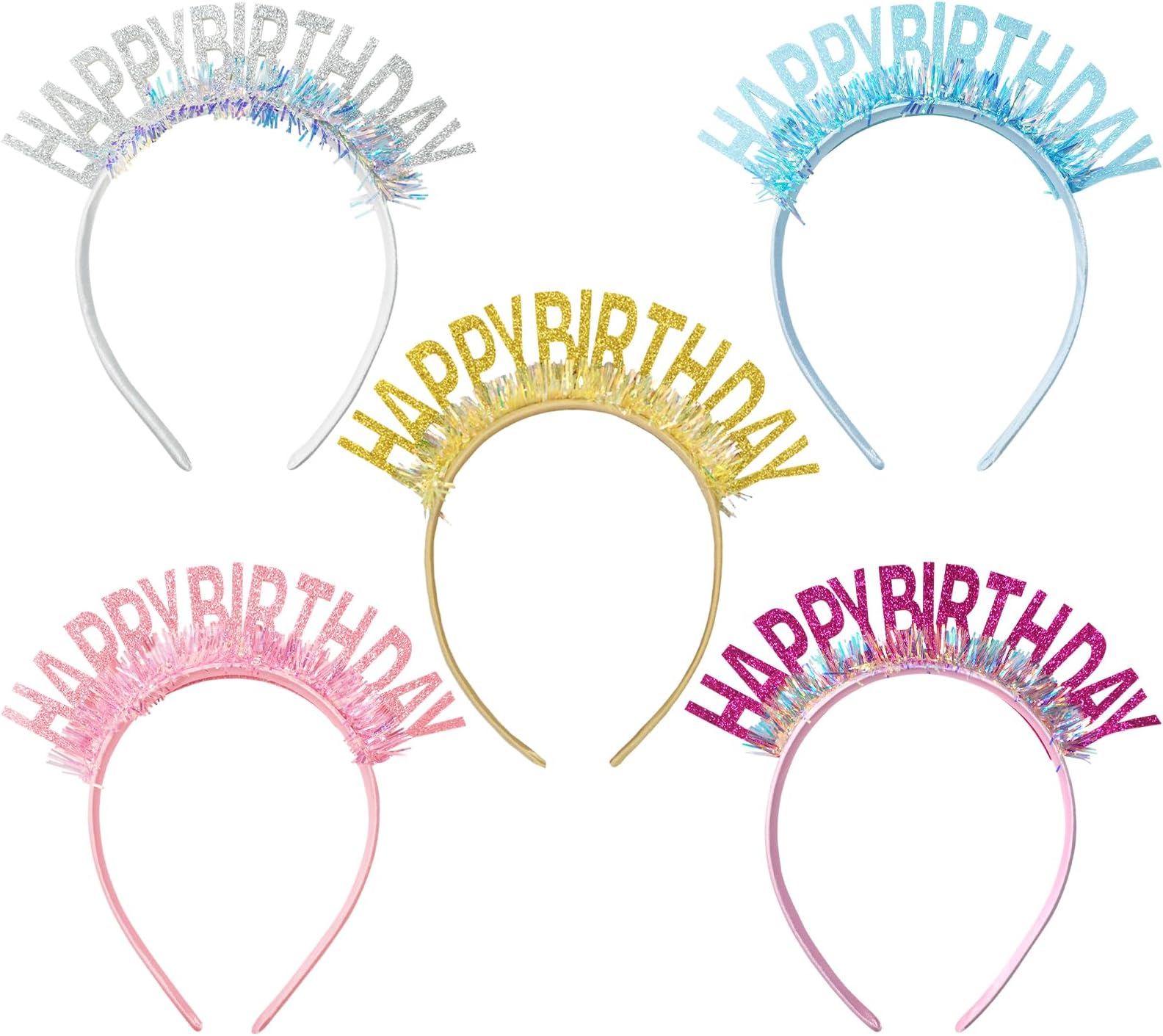 Kunyeah 5Pcs Happy Birthday Girl Headband Glitter Birthday Crown Birthday Tiara Set Birthday Hair Hoop Birthday Party Supplies Hair Accessories for Girl Women