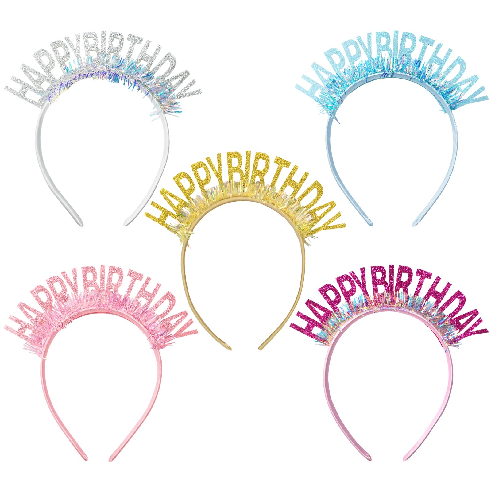 Kunyeah 5Pcs Happy Birthday Girl Headband Glitter Birthday Crown Birthday Tiara Set Birthday Hair Hoop Birthday Party Supplies Hair Accessories for Girl Women