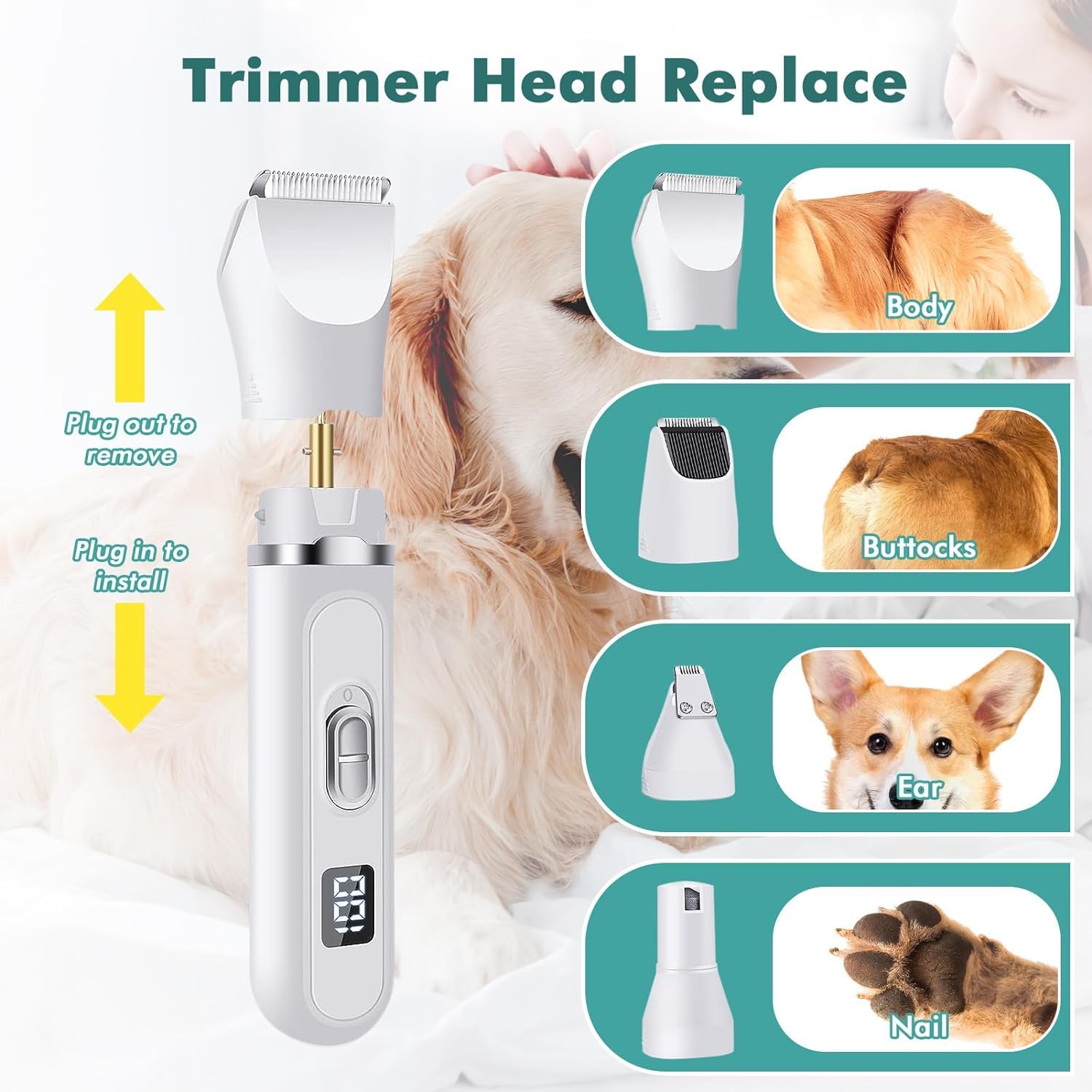 Tosatrice silenzioso per cani e gatti, Lovcoyo tagliacapelli ricaricabile per cani, Tosatrice professionale per cani/gatti,taglia zampe e affila artigli per Cani gatti zampe, viso, corpo