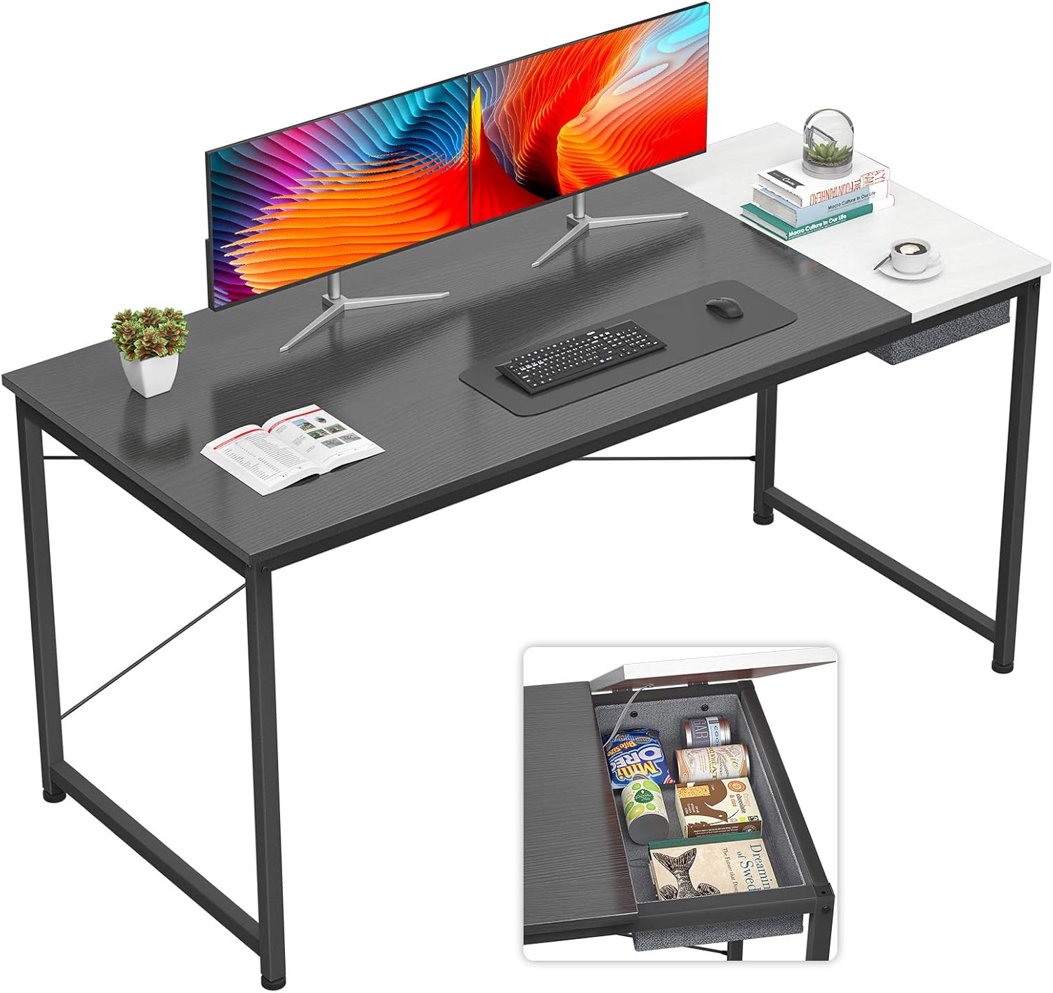Foxemart 55 Inch Computer Desks Modern Sturdy Writing Desk, Simple Laptop Work Study