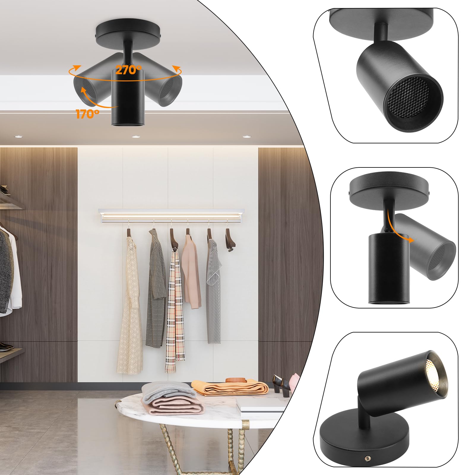 KING SHA 2-Pack Multi-Directional Ceiling Spot Lights Indoor