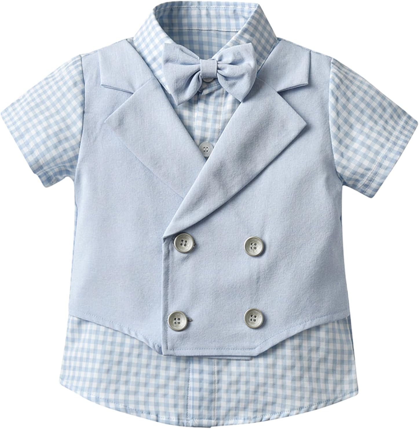 Toddler Baby Boy Outfits, Summer Formal Short Sleeve Bowtie Shirt Vest Shorts Suit Gentleman Wedding Outfits