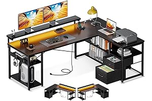 L Shaped Gaming Desk with File Drawers