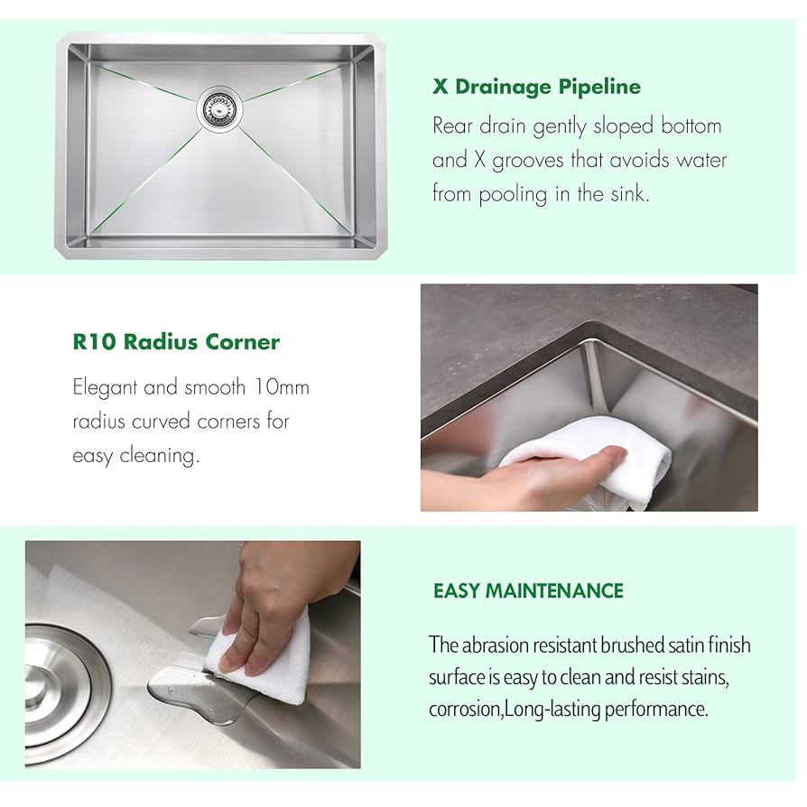 エス　28cm EcoChannels Undermount Kitchen Sink, 28 x 19 Inch Sink