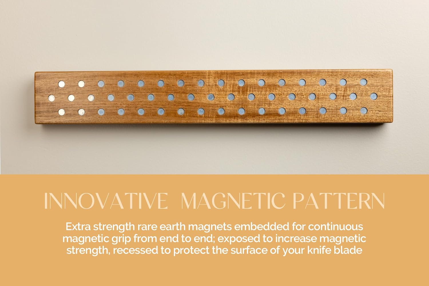 Knife Magnetic Strip, 16" Acacia Wood Magnetic Knife Holder for Wall w/Neodymium Magnets, Durable Magnetic Knife Bar w/Installation Essentials, Space-Saving Magnetic Strip for Knives image 3
