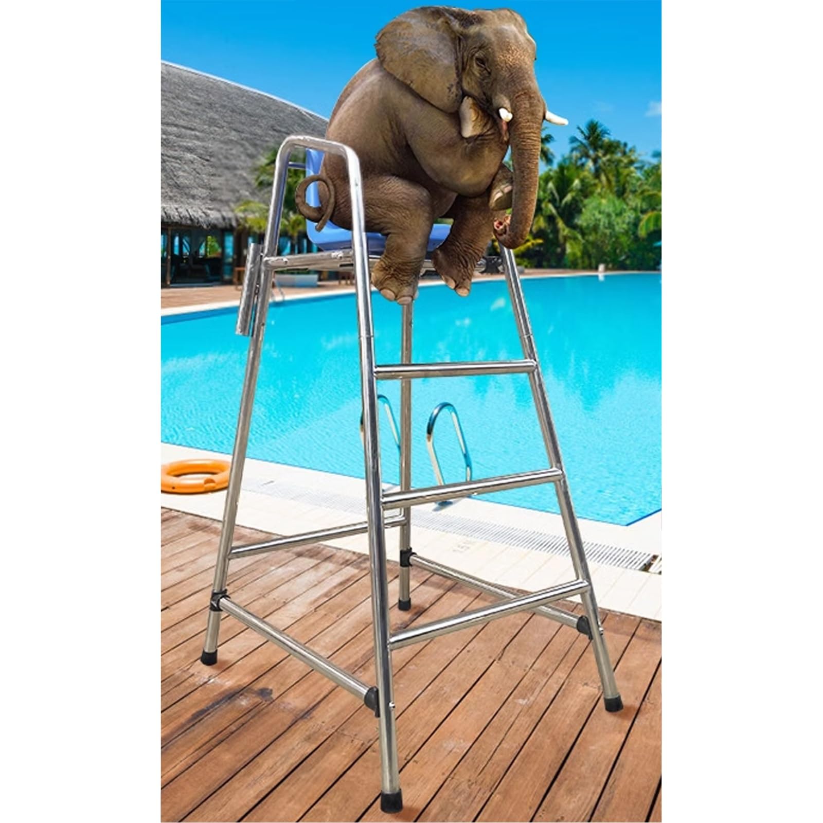Chaise de sauveteur piscine en acier inoxydable 3 marches hauteur 1,5m argentée