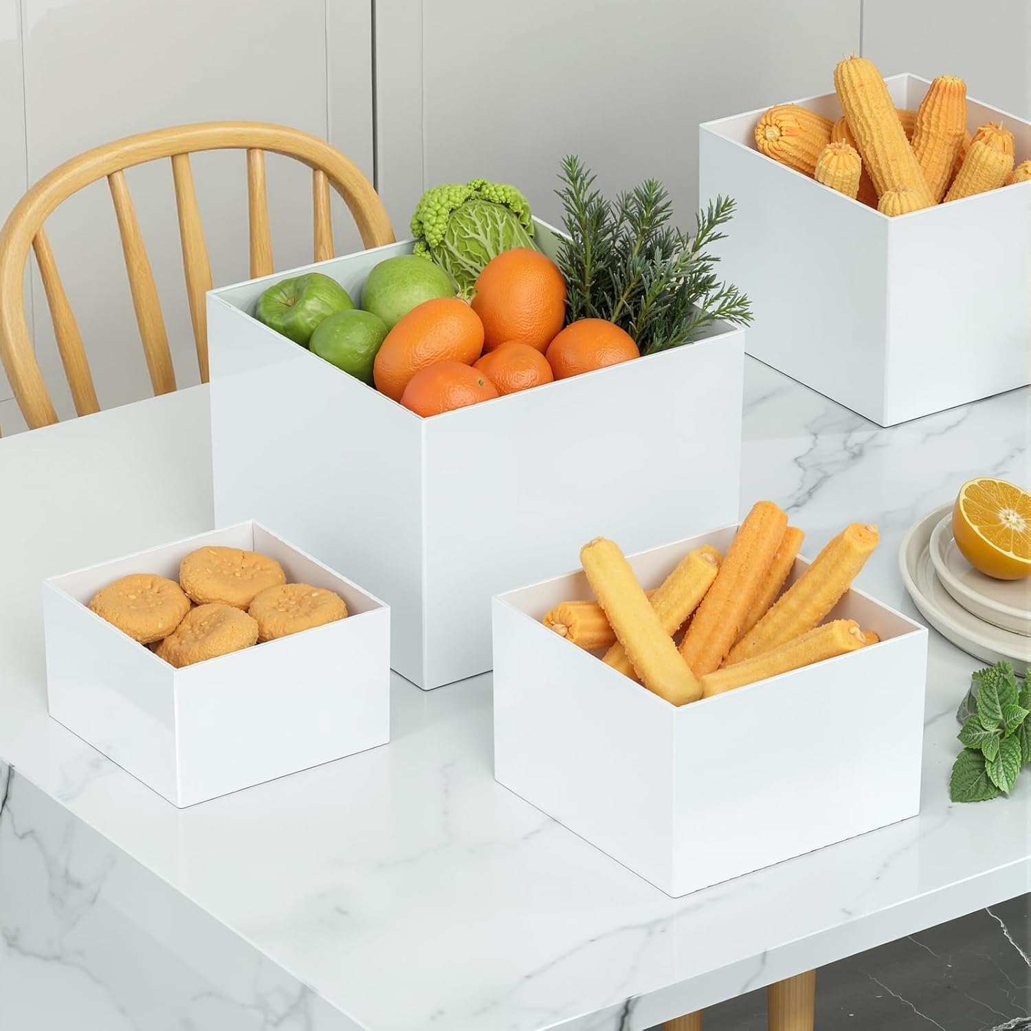 Acrylic Nesting Display Risers Set – 8-Piece White Buffet Stands for Dessert, Cupcakes, Food, Collectibles, Jewelry & Figures – Hollow Bottom Cubes for Catering, Parties, Retail Events, Home Decor