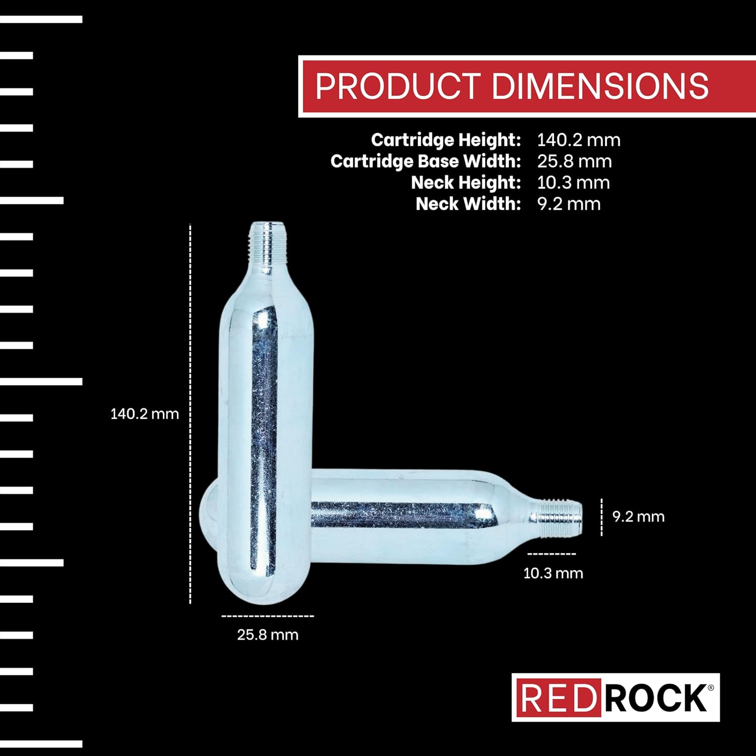 RedRock 33 Gram CO₂ Cartridge – 3/8" Threaded (24 TPI) Replacement Cylinder for Inflatable Life Jacket PFDs, Air Tools & More