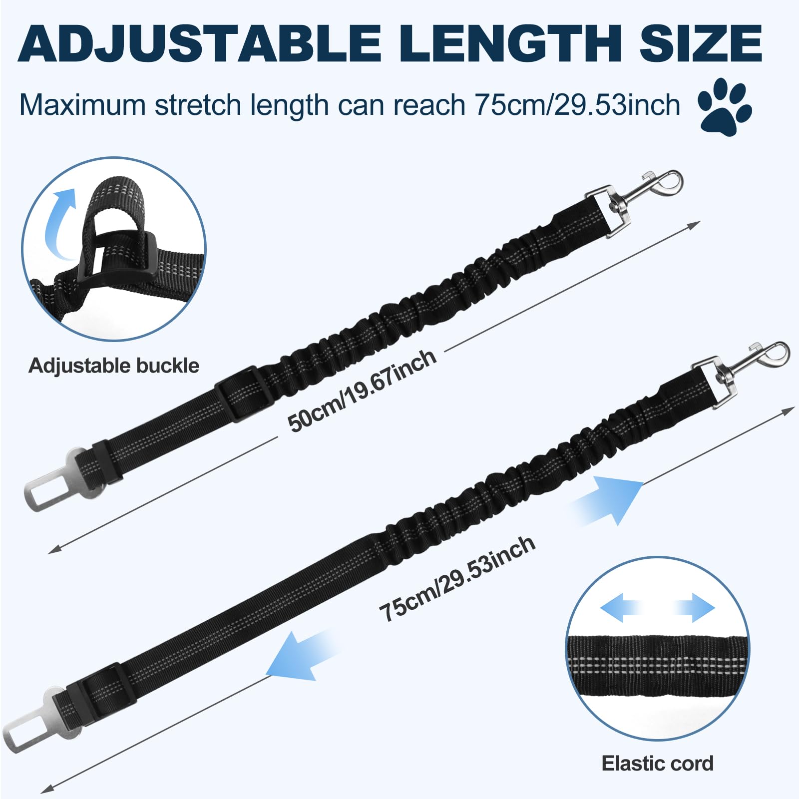 1pk Ceintures de sécurité de Voiture pour Chien, réglable 50-75cm Ceinture de Securite pour, des Chocs pour Tout Type de Voiture pour Tous Les Chiens et Chats(Noir)