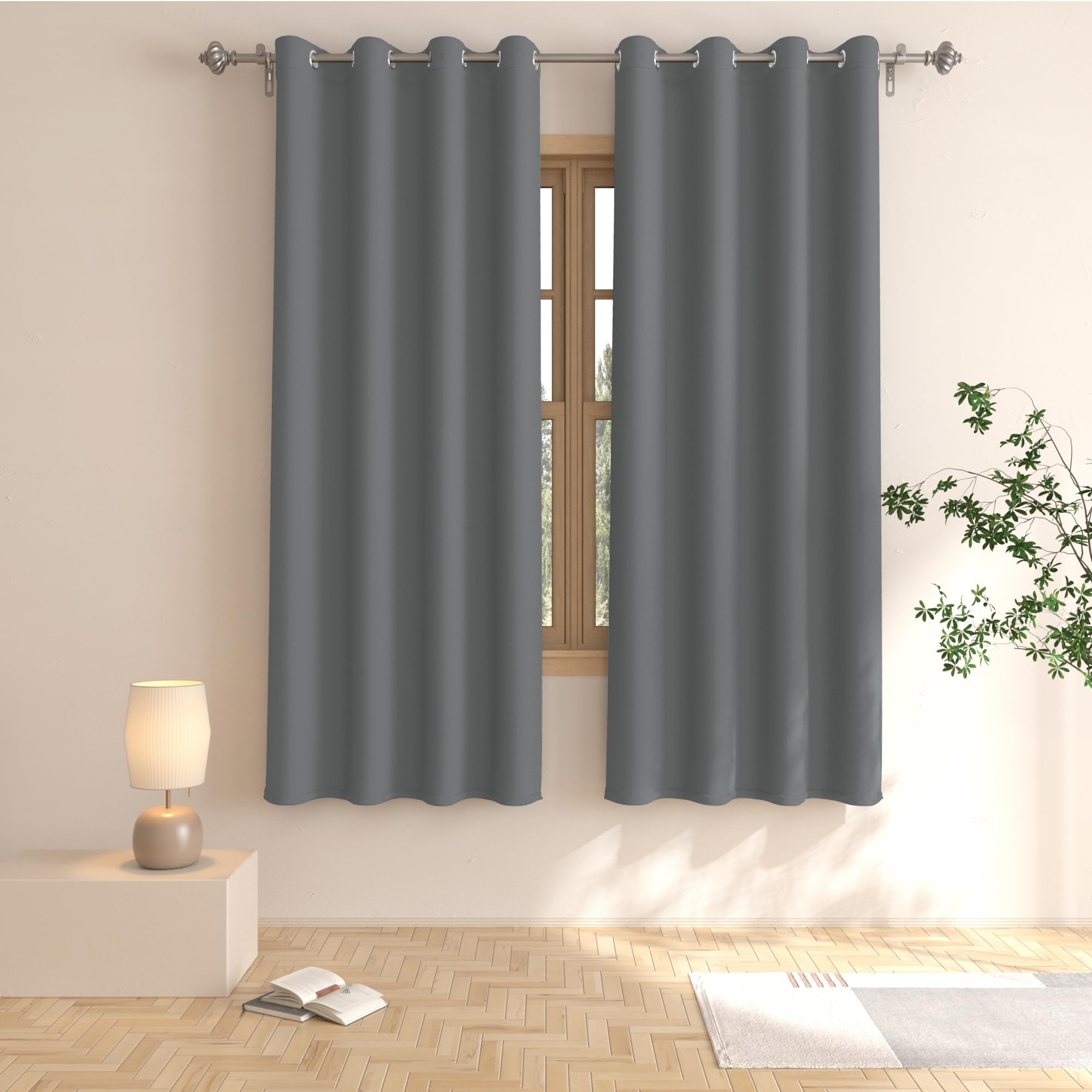 Rideaux occultants gris foncé UPOPO 132x160 cm pour salon et chambre
