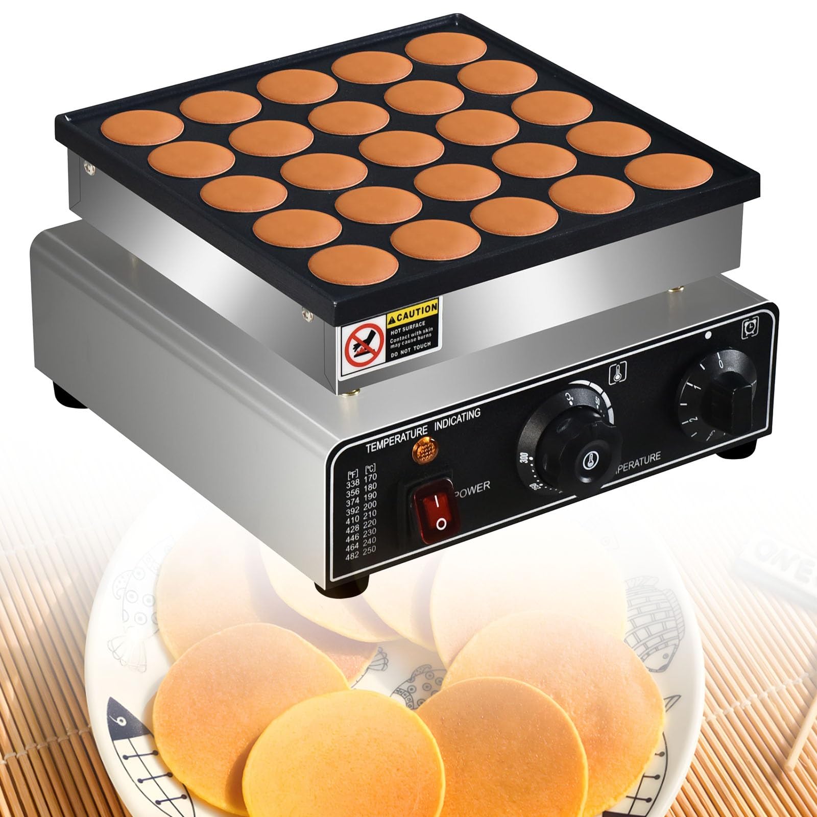 YXYLJOZ Electric Mini Pancake Maker,25PCS Electric Nonstick Dutch Pancake Maker, Stainless Steel, Non stick,Breakfast,for Snacks, Desserts, Restaurants, Cafes