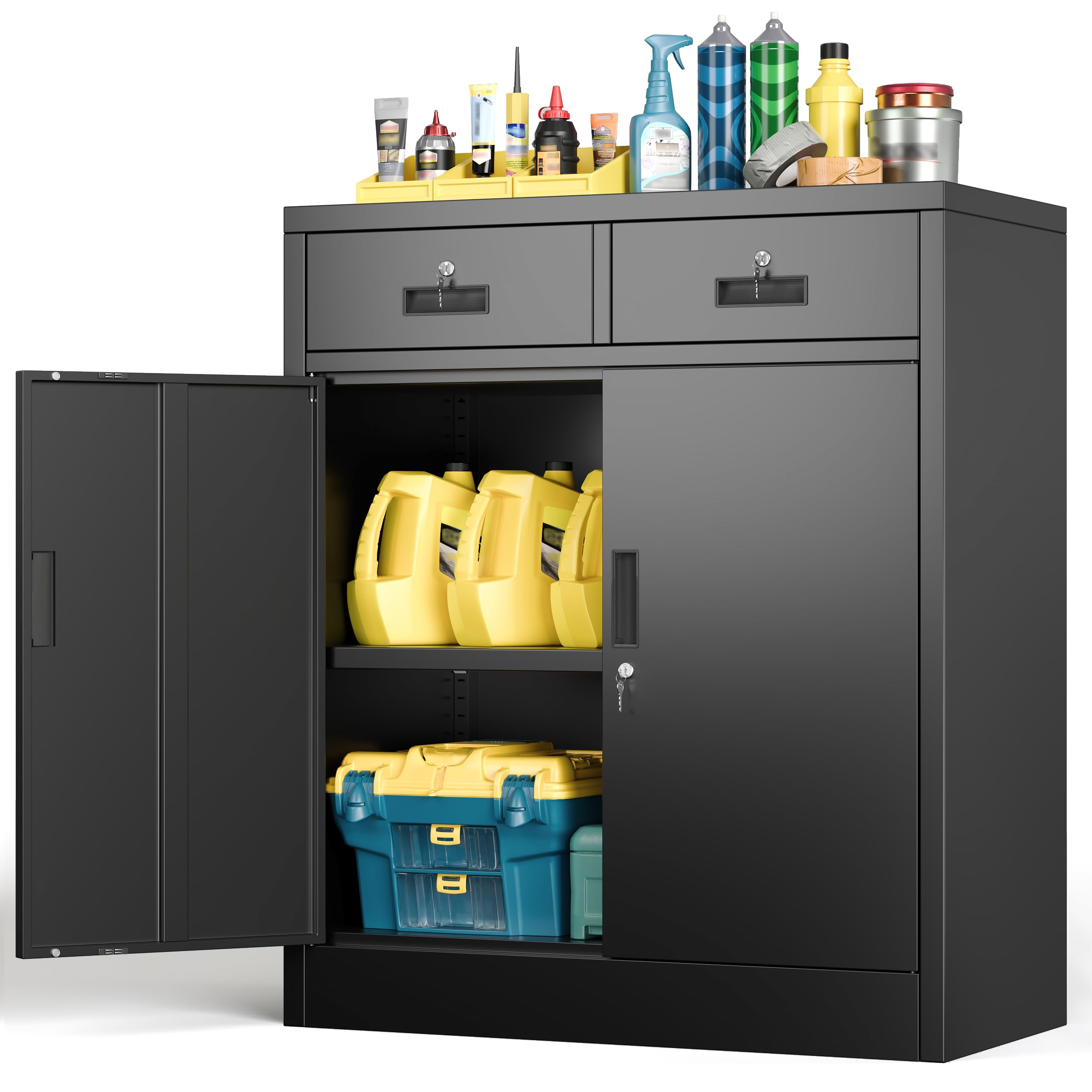 BESFUR Metal Storage Cabinet, 36\" H Locking Cabinet with 2 Drawers