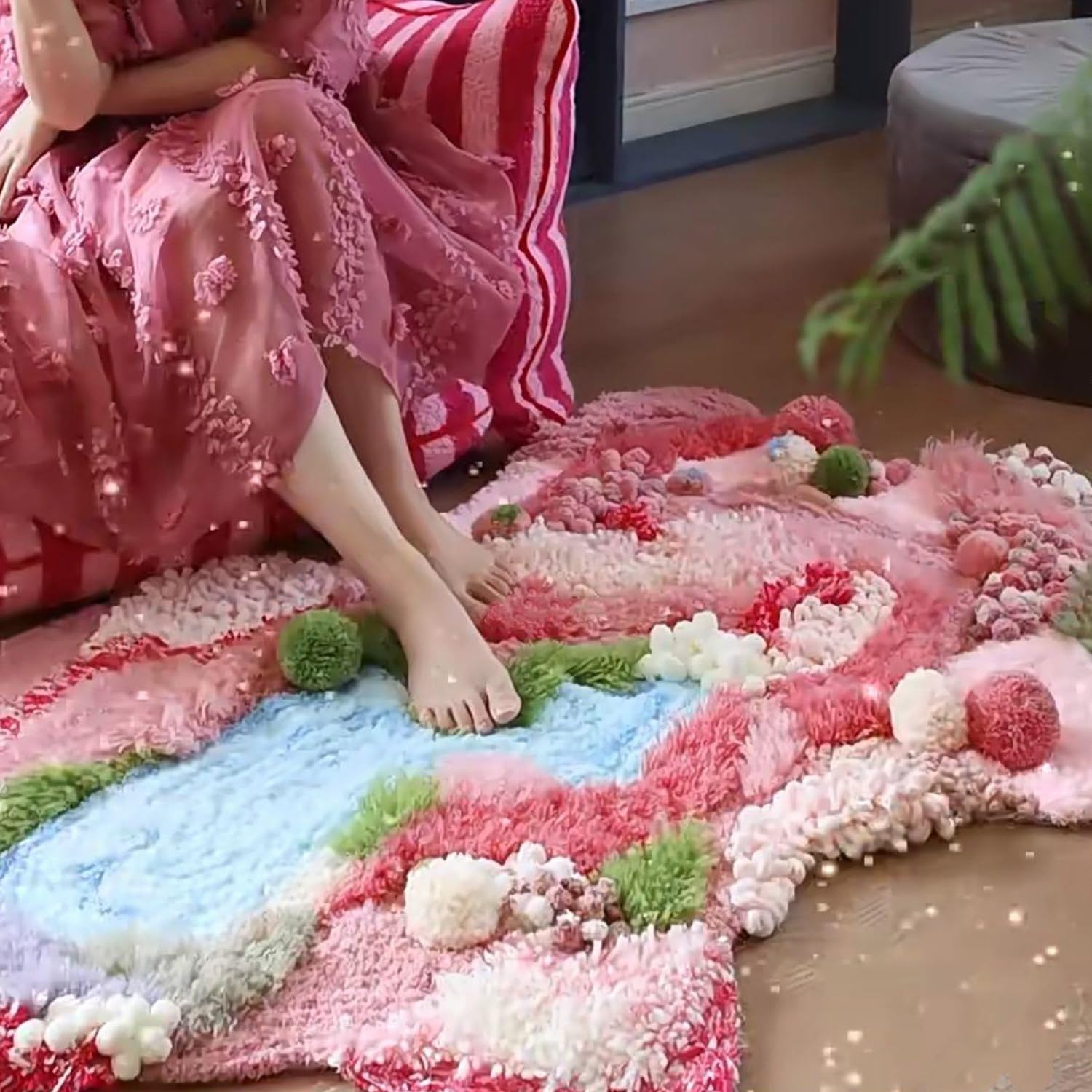 Dywan z mchu DIY Zestawy haków zatrzaskowych do salonu sypialni, 51x27 Ręcznie haftowany duży dywan z mchu, uroczy dywan z mchu Kwiaty dla kobiety Prezent świąteczny,River a