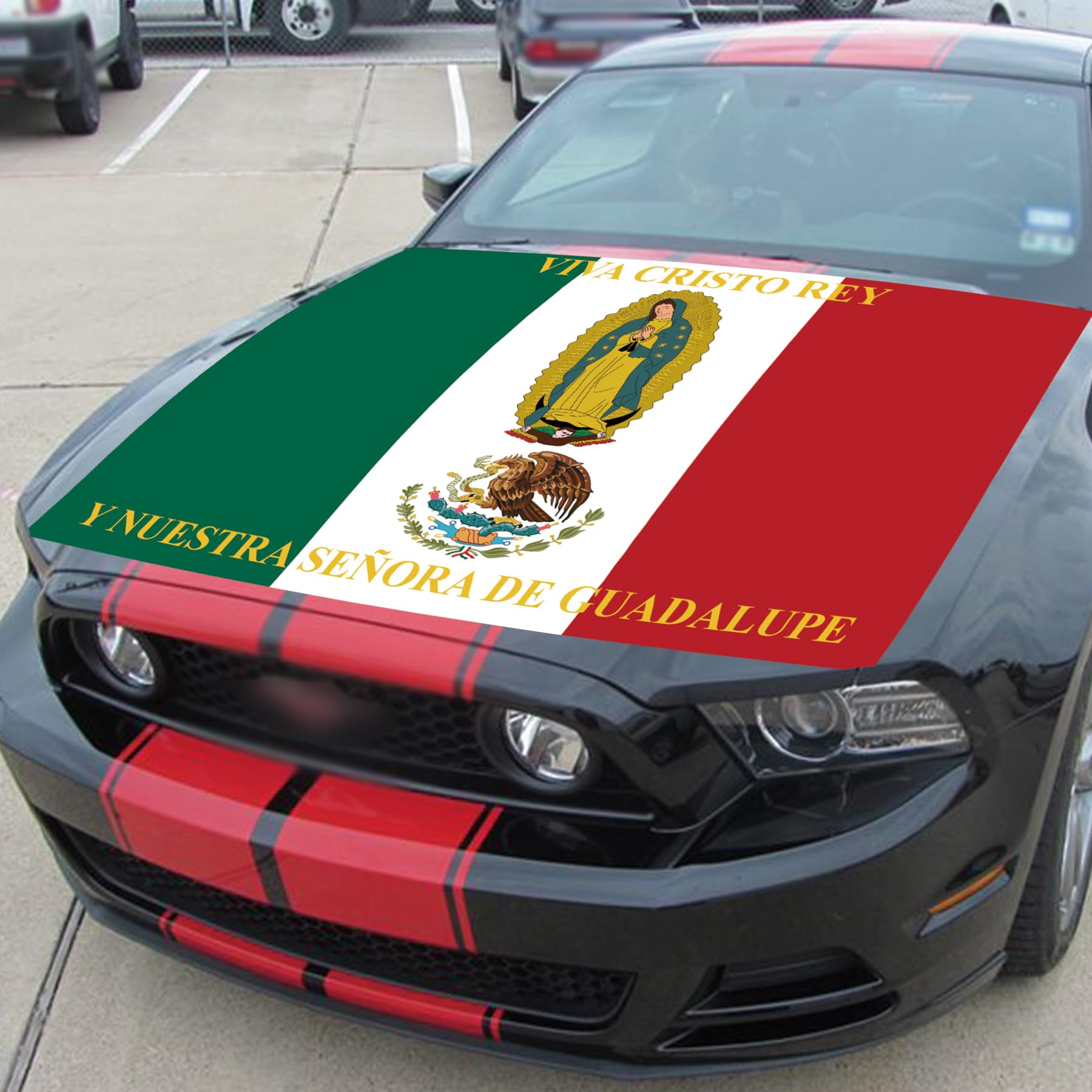 Punejapur Mexico Viva Cristo Rey Flag Car Hood Cover 3 5X5Ft cristeros Flags Car Hood Cover Elastic Windproof — view 2