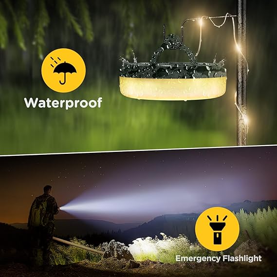 OGERY Camping String Lights, 4 in 1 Quick Storage 32.8FT Rechargeable Tent Lights String with 8 Lighting Modes, Hanging Waterproof Portable LED Lamp for Outdoor Patio Awning Garden Camping Essentials