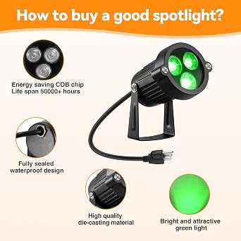 LemonBest Pack of 2 Outdoor Water-Resistant LED Lawn Garden Landscape Lamp Wall Yard Path Patio Lighting Spot Lights Green AC Spiked Stand with Power Plug