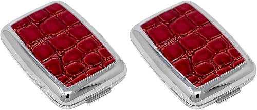 Miniatura 3 de Juego de 2 pastilleros rectangulares de bolsillo de doble compartimento y organizador con inserto (cuero sintético de cocodrilo rojo)