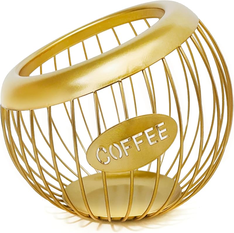 AIYICIII Coffee Pod Holder for Counter - Large Capacity Keurig K-Cup Organizer, Nespresso Vertuo Coffee Station Organizer, Metal Coffee Pods Storage, Coffee Bar Accessories and Decor (Gold)