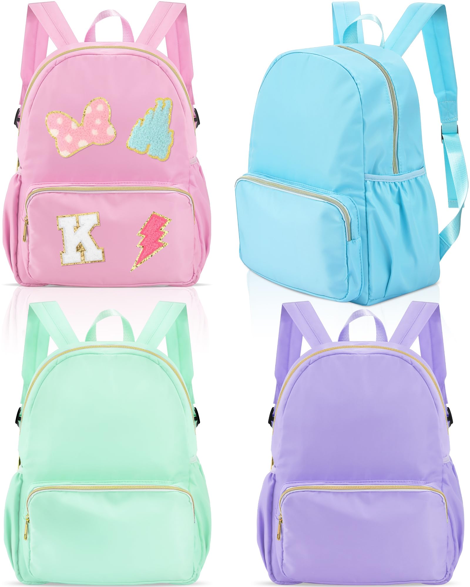 Cunno 4 Pcs Nylon Backpack Kids Bulk Toddler School Bookbag for Girl Boy Plain Waterproof Preppy Backpack Travel for Student(Blue,Pink,Green,Purple)