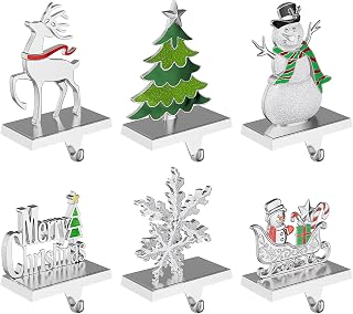 Christmas Stocking Holders for Mantle Weighted Metal Stocking Hangers Hooks for Fireplace Christmas Decorations (Set of 6)