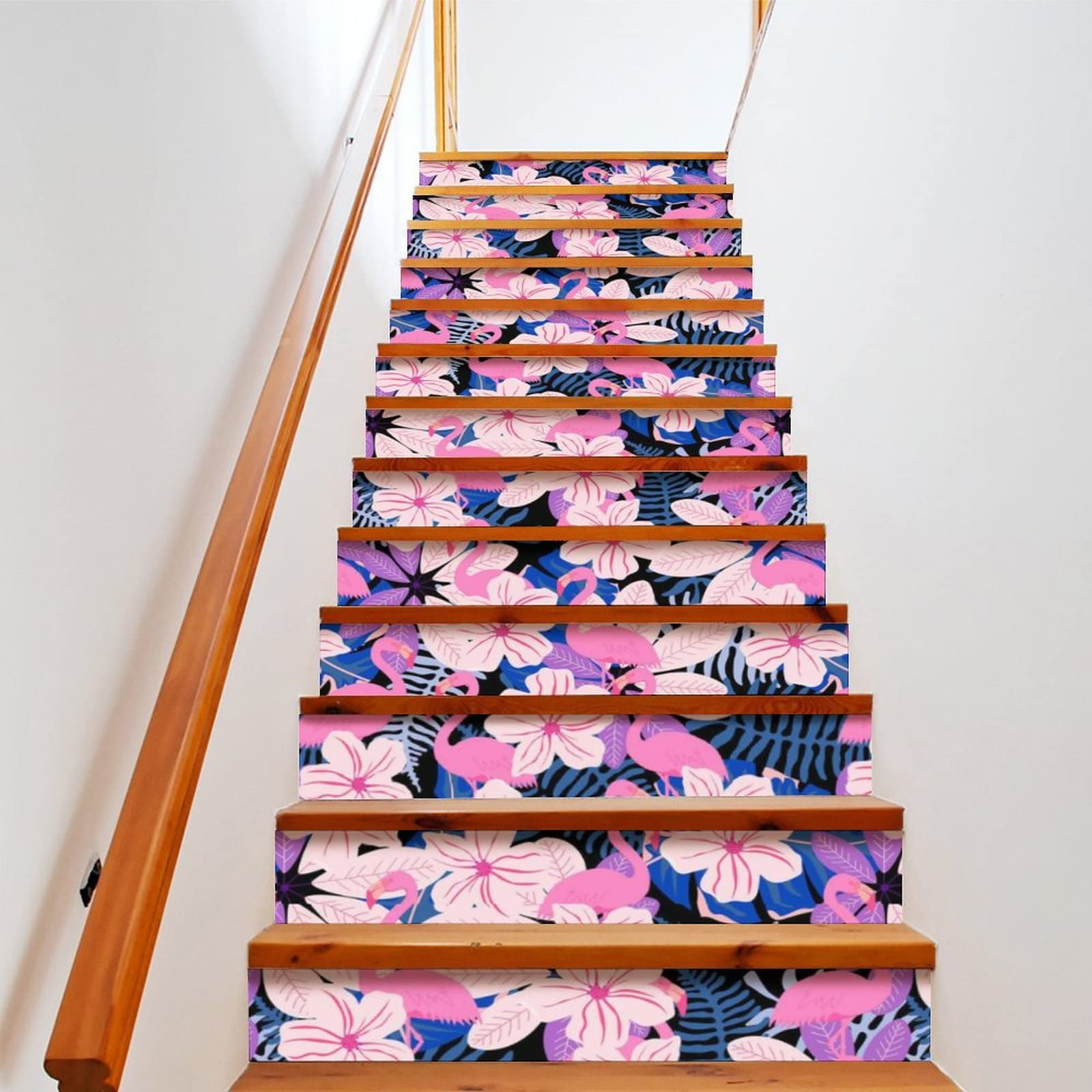 Amazon.co.jp: ピンクの葉とフラミンゴ 階段ステッカーはがして貼り
