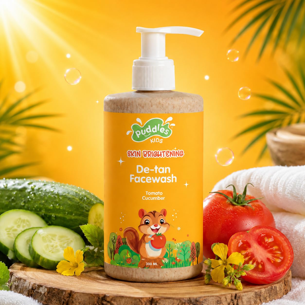 Puddles Kids Brightening De-Tan Face Wash (300 ML) | Gentle Sun Tan Removal for Ages 2–10 | Tomato, Cucumber & Coconut Cleansers | Hydrates, Brightens & Soothes | Tear-Free, Chemical-Free-image-30