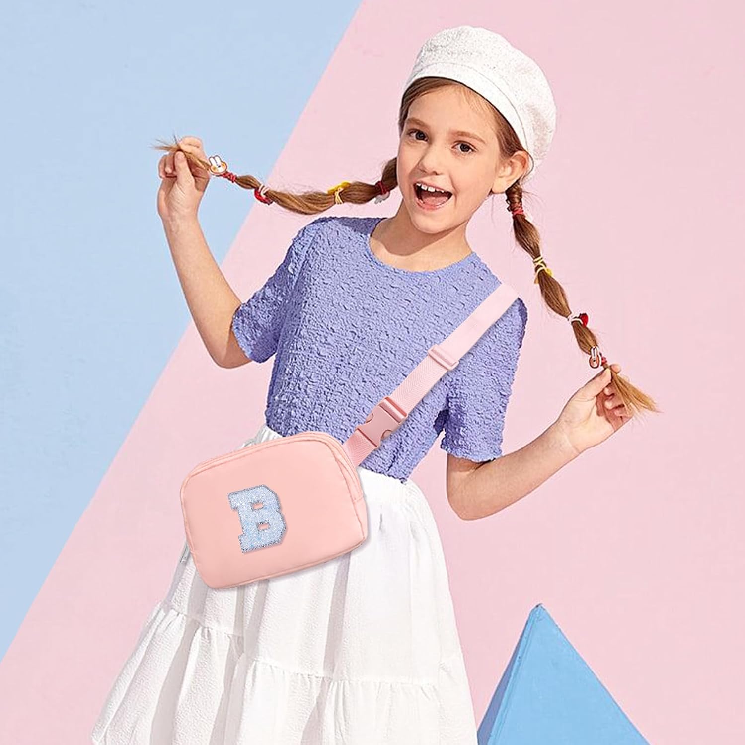 COSHAYSOO Initial Belt Bag Girls Fanny Pack Crossbody Purse Personalized Easter Basket Stuffers Birthday Gifts for Tween Preteen Girl 6-8 8-10 10-12 Pink Letter B image 4