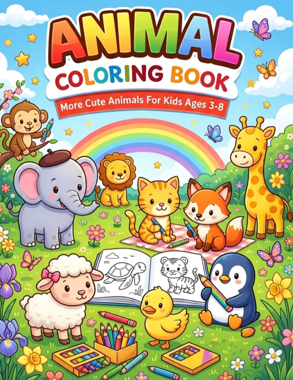 Animal Coloring Book: More Cute Animals For Kids Ages 3-8 - Fun, Easy & Relaxing Activity Book for Toddlers, Preschoolers, Boys and Girls