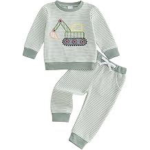 Toddler Baby Boy Fall Clothes Winter Outfits Sweatshirt and Pants Set | Cute Waffle Long Sleeve Crew Neck Excavator Embroidered Outfits 12 18 24 Months 2-5T