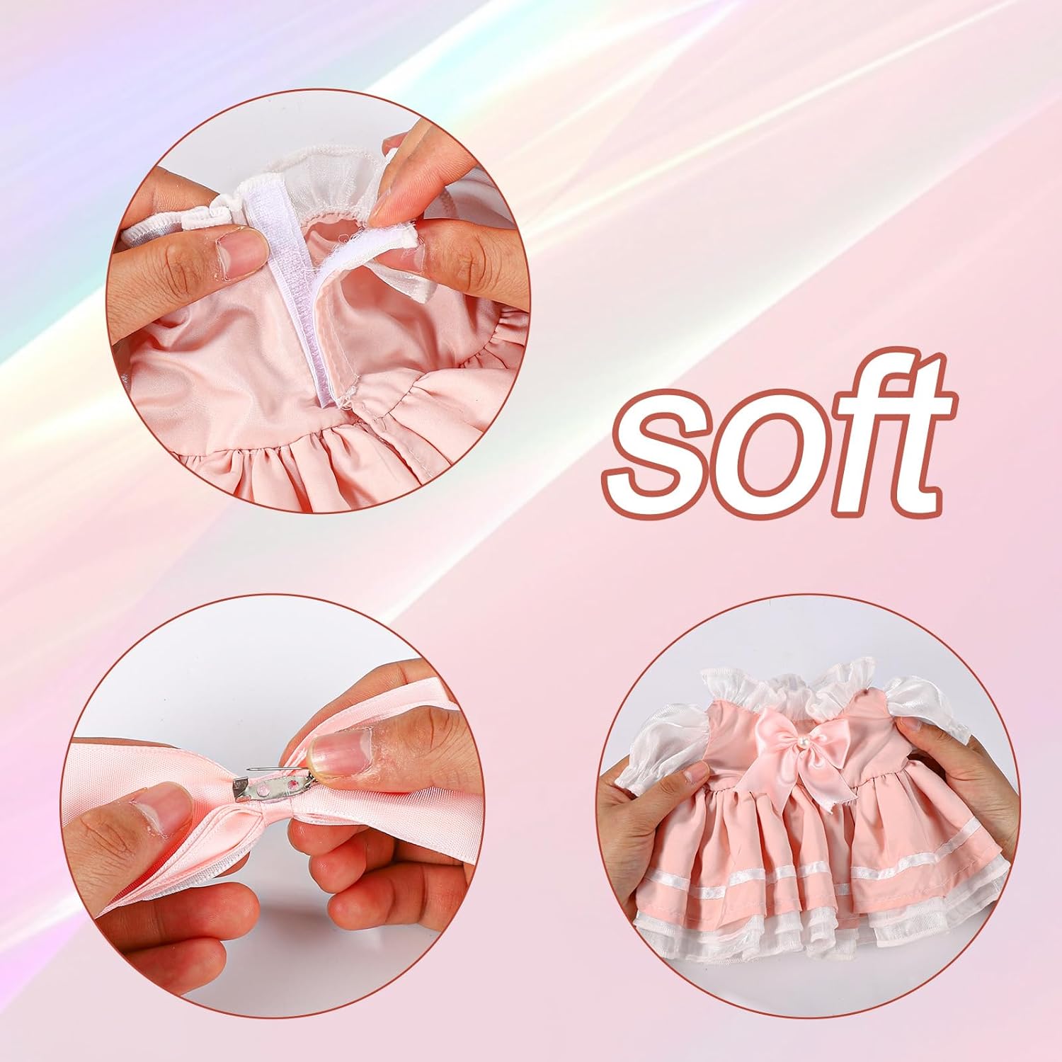 2pcs 15in Doll Clothes Set, Include 1pcs Bow Clip and 1pcs Bow Dress Cute Outfits and Accessories No Doll Included(Pink)