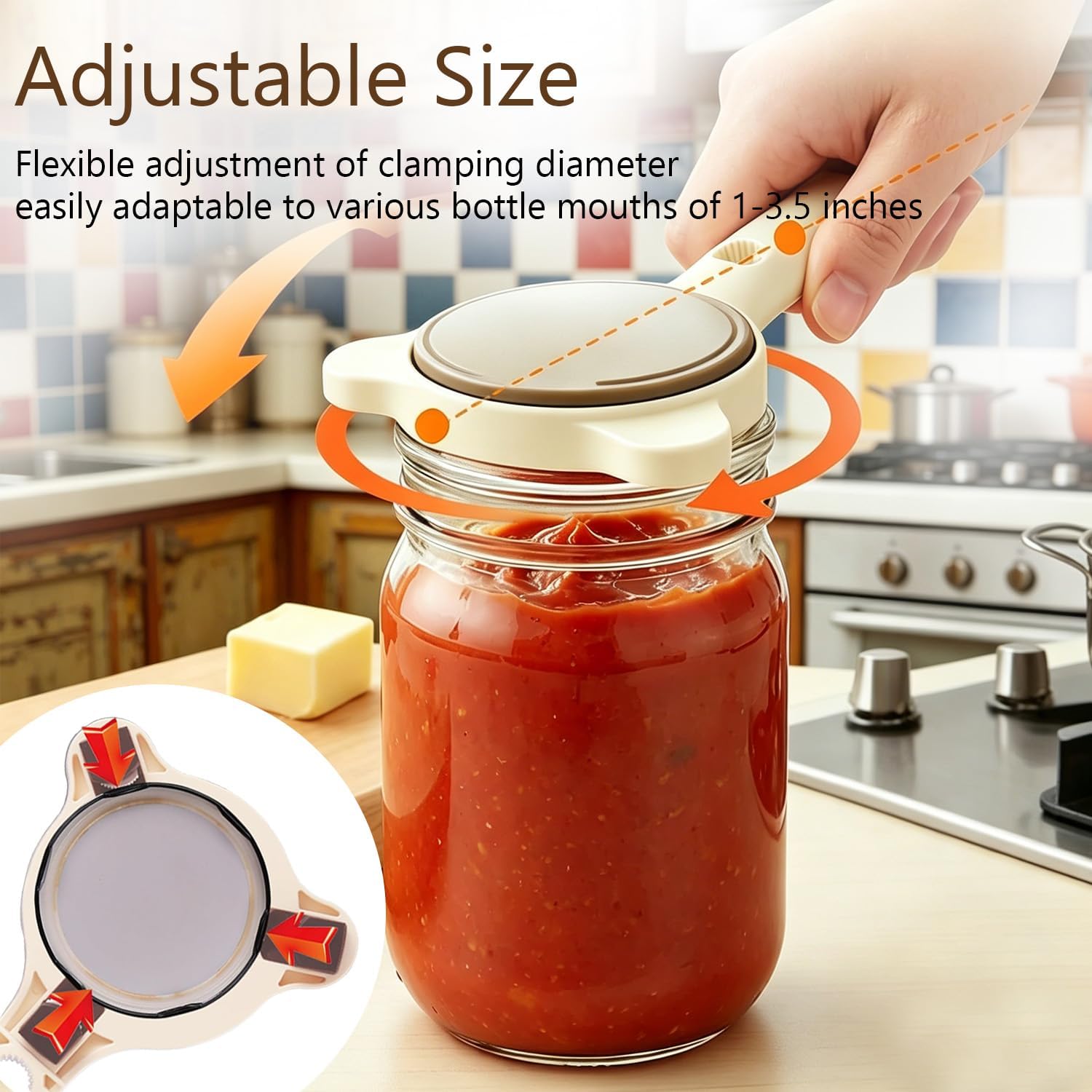 New 4-in-1 Jar Opener, Adjustable Stainless Steel Cap Crack Jar Opener for Seniors & Arthritis Sufferers, Fits Jars Cans Wine Bottles (White)