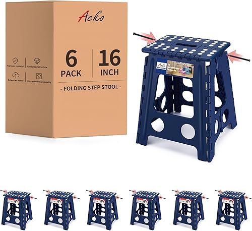 Miniatura 17 de ACKO Taburete plegable – Taburete plegable de alta calidad de 13 pulgadas de altura para niños y adultos, taburete de cocina, jardín, baño, 10