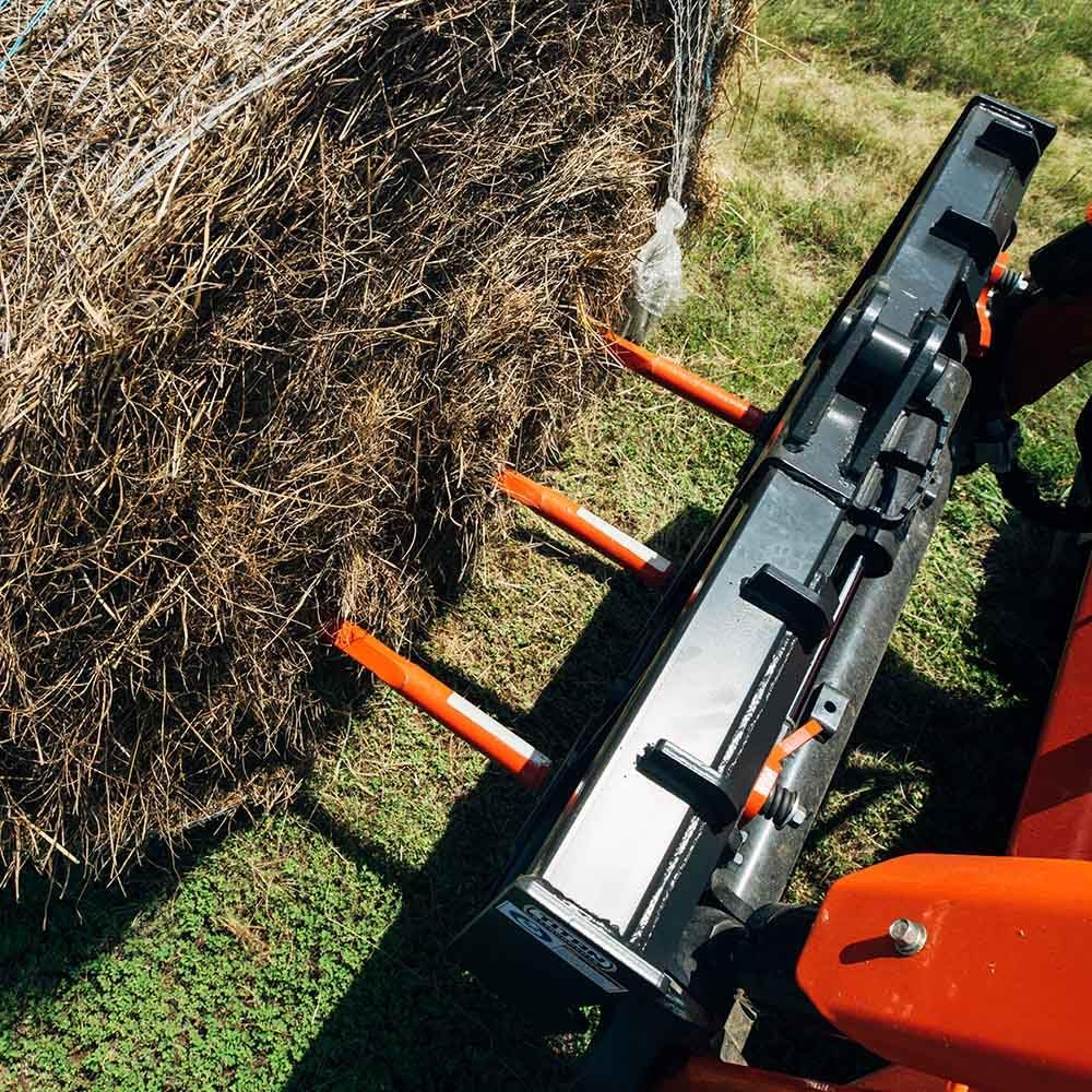 Titan Attachments HD Skid Steer Hay Frame Attachment, Three 49" Hay Spears, Rated 4,000 LB, Quick Tach Mounting, Hay Handing Equipment for Bobcat Tractors