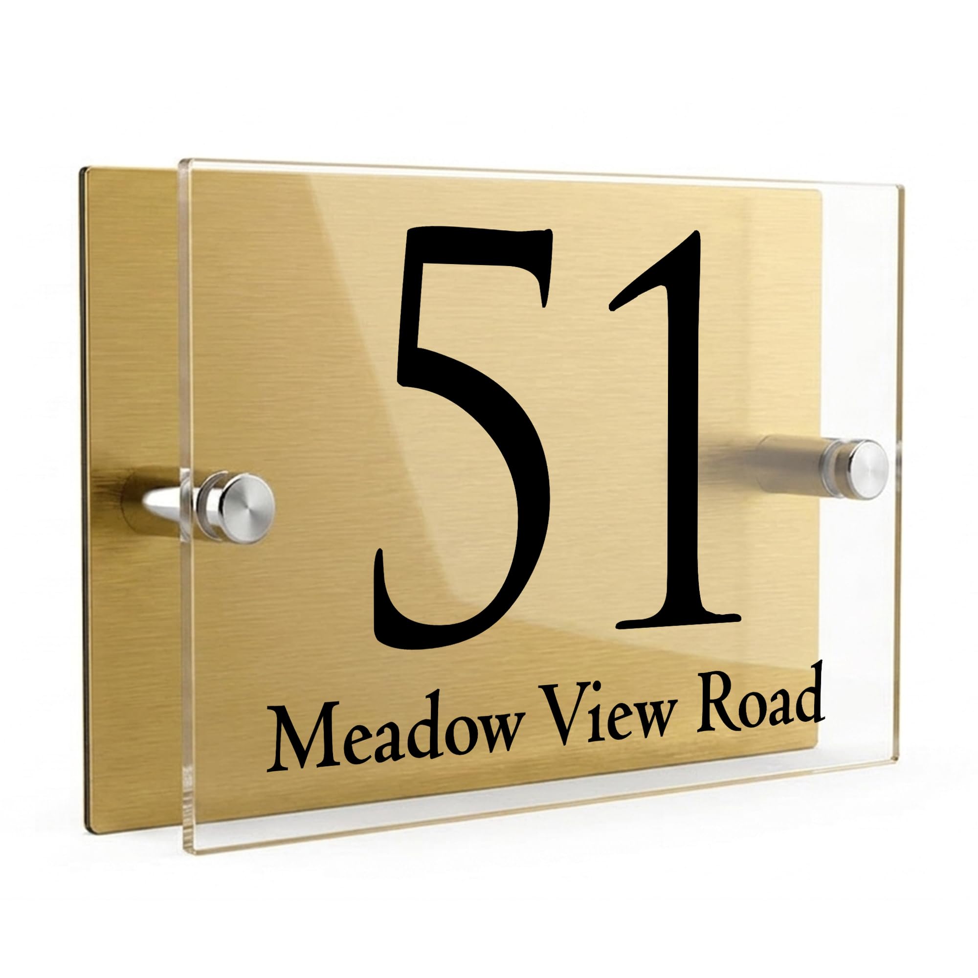 Housics House Number Sign, Brushed Gold Acrylic, 200x130mm, Door Design 4