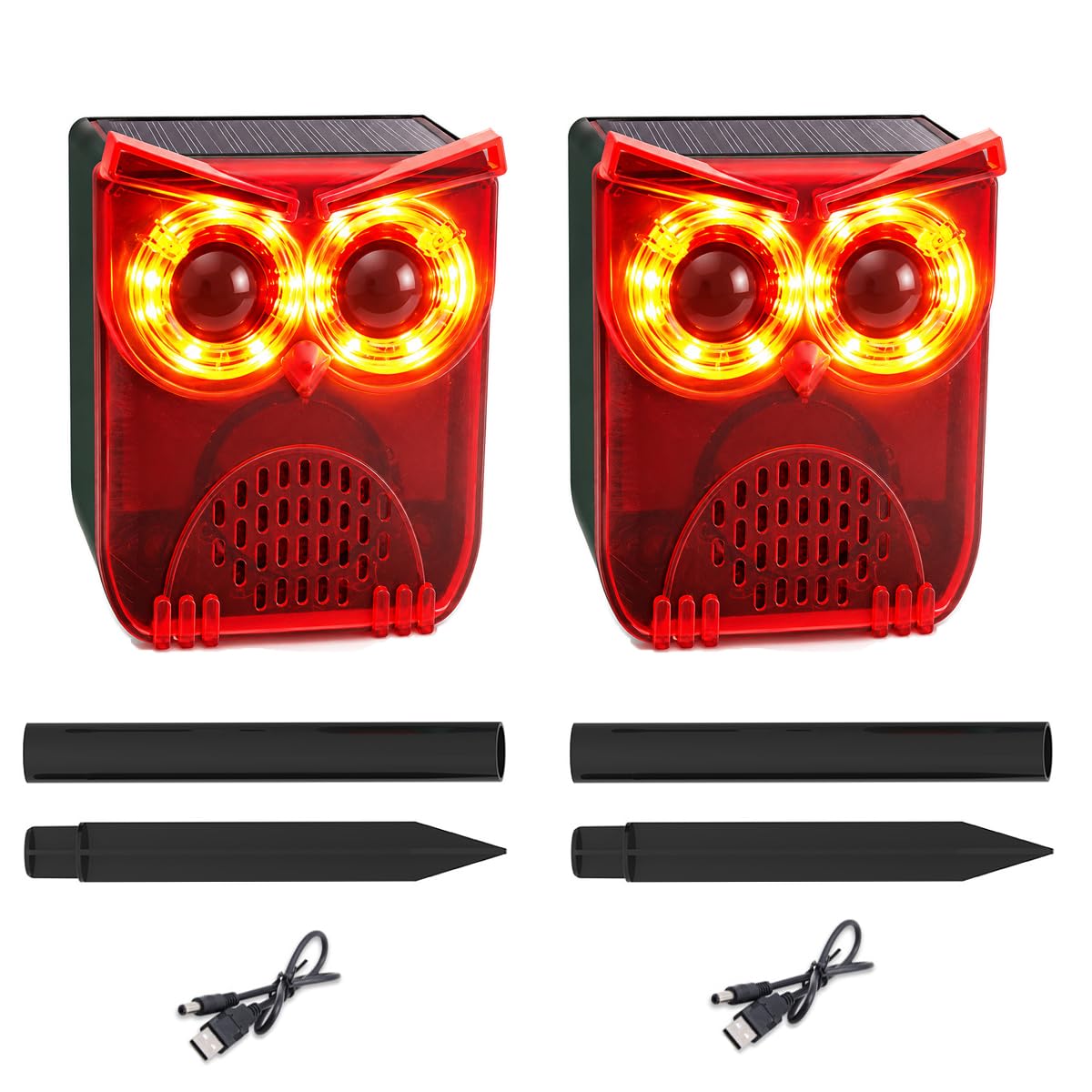 Solar Bewegungsmelder Alarm Außen,129 dB Sicherheitsalarm mit 13 Tönen, USB-Aufladung, LED Rot Warnlicht, PIR Bewegungsmelder Alarm für Einfahrt, Garten, Hof, Farm und Scheune (2Pcs)