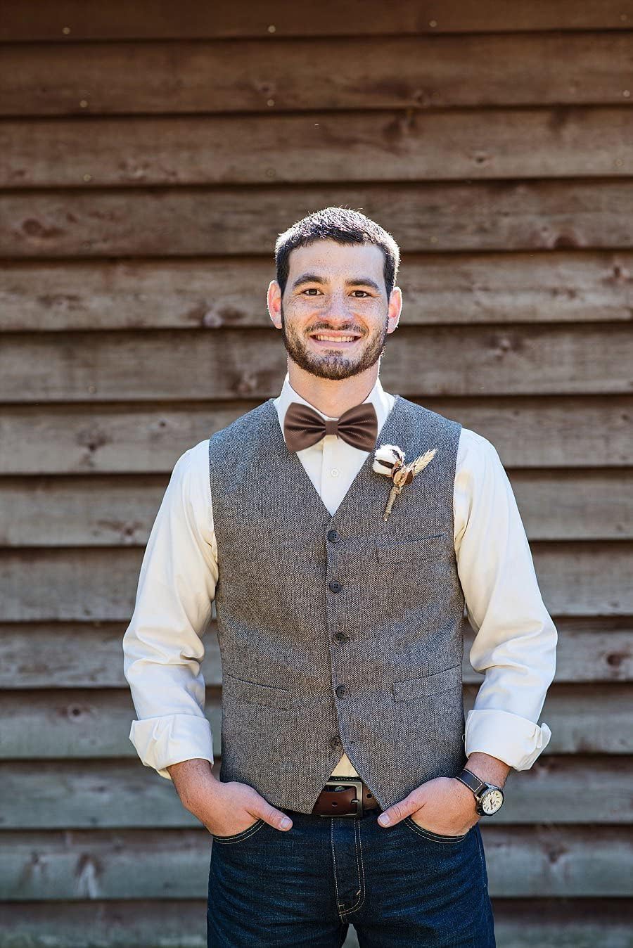 Alizeal Mens Solid Mini Squares Formal Banded Bow Ties - Image 5