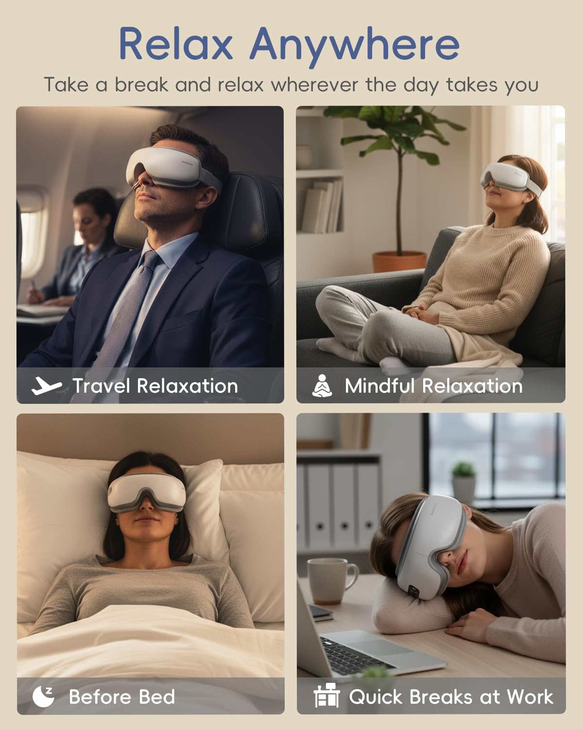 Eye Massager with Heat - Heated Eye Mask for Migraines, Dry Eyes & Headache Relief, Gifts for Mom/Women,Christmas/Birthday/Mothers Day Relaxation Gifts