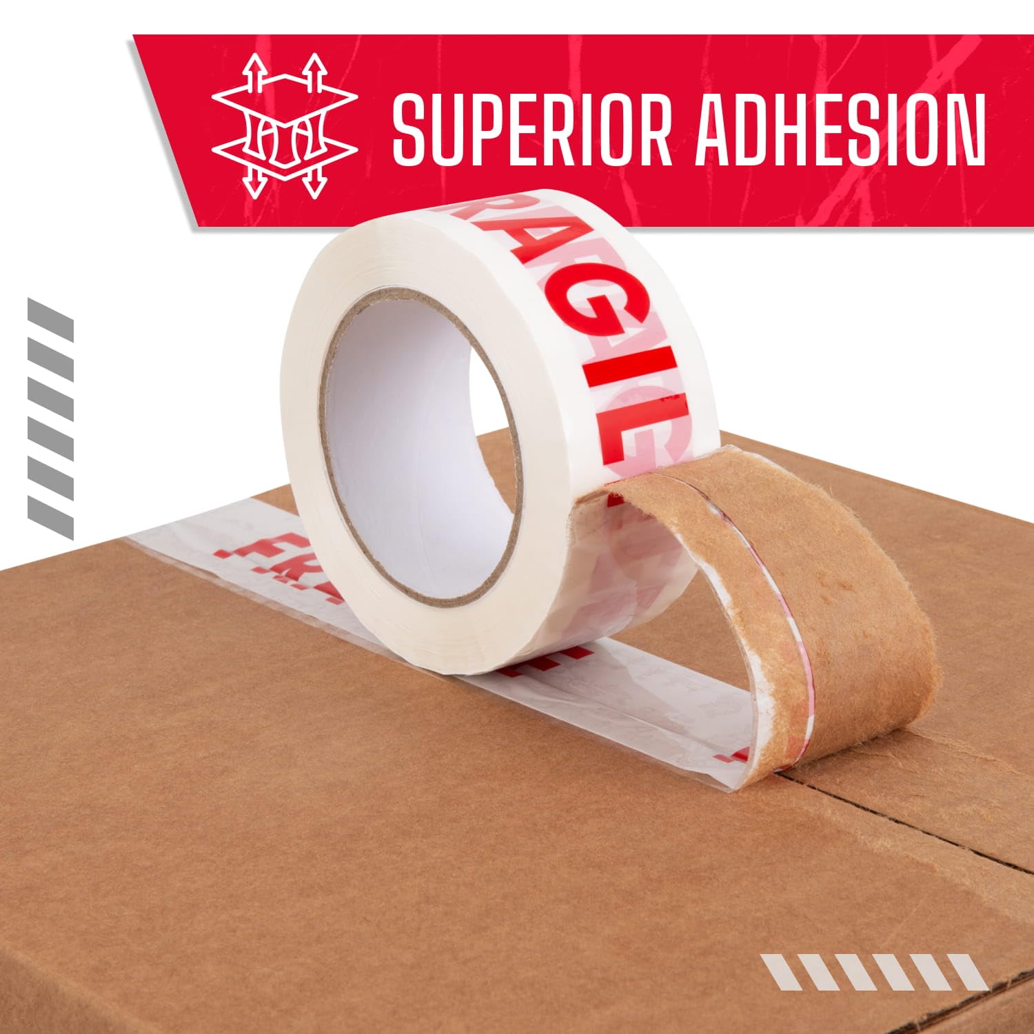 Cinta de embalaje transparente de 2 pulgadas x 110 yardas, 2.2 mil de grosor, paquete de 6, rojo y blanco, rollos de repuesto de cinta de embalaje impresa resistente con adherencia superior