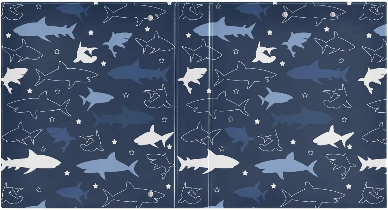 3 Ring Binder 1.5 Inch Shark Cartoon Blue Storage Binder with 3 Storage Pockets for Women School Office Supplies