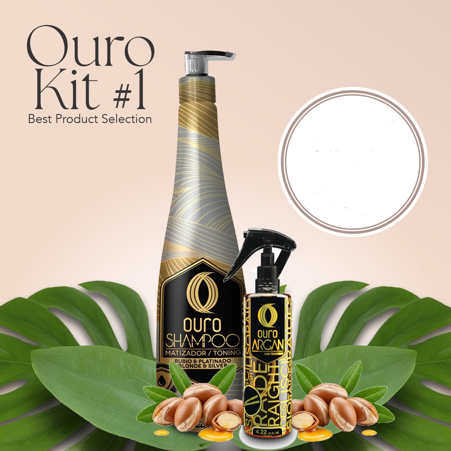 Kit Ouro Shampoo Nuancer For Blonde And Oil Spray Argan | Set Shampoo Matizante Plata (33.8oz - 1000ml) y Aceite en Spray de Argan (4.22oz - 125ml)