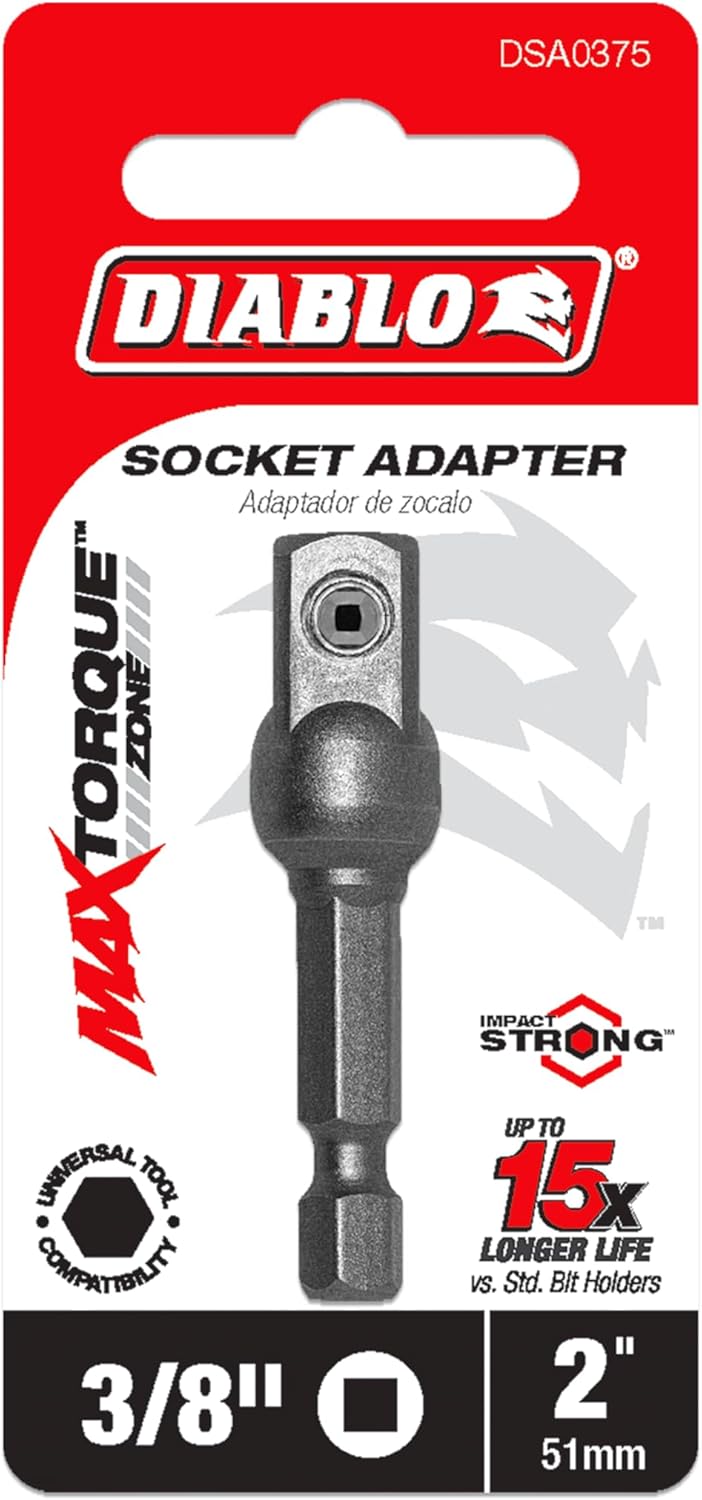 Diablo Square Socket Adapter - Hex Style - 2' Length, 1/4" Hex to 3/8" Square Adapter Size - DSA0375