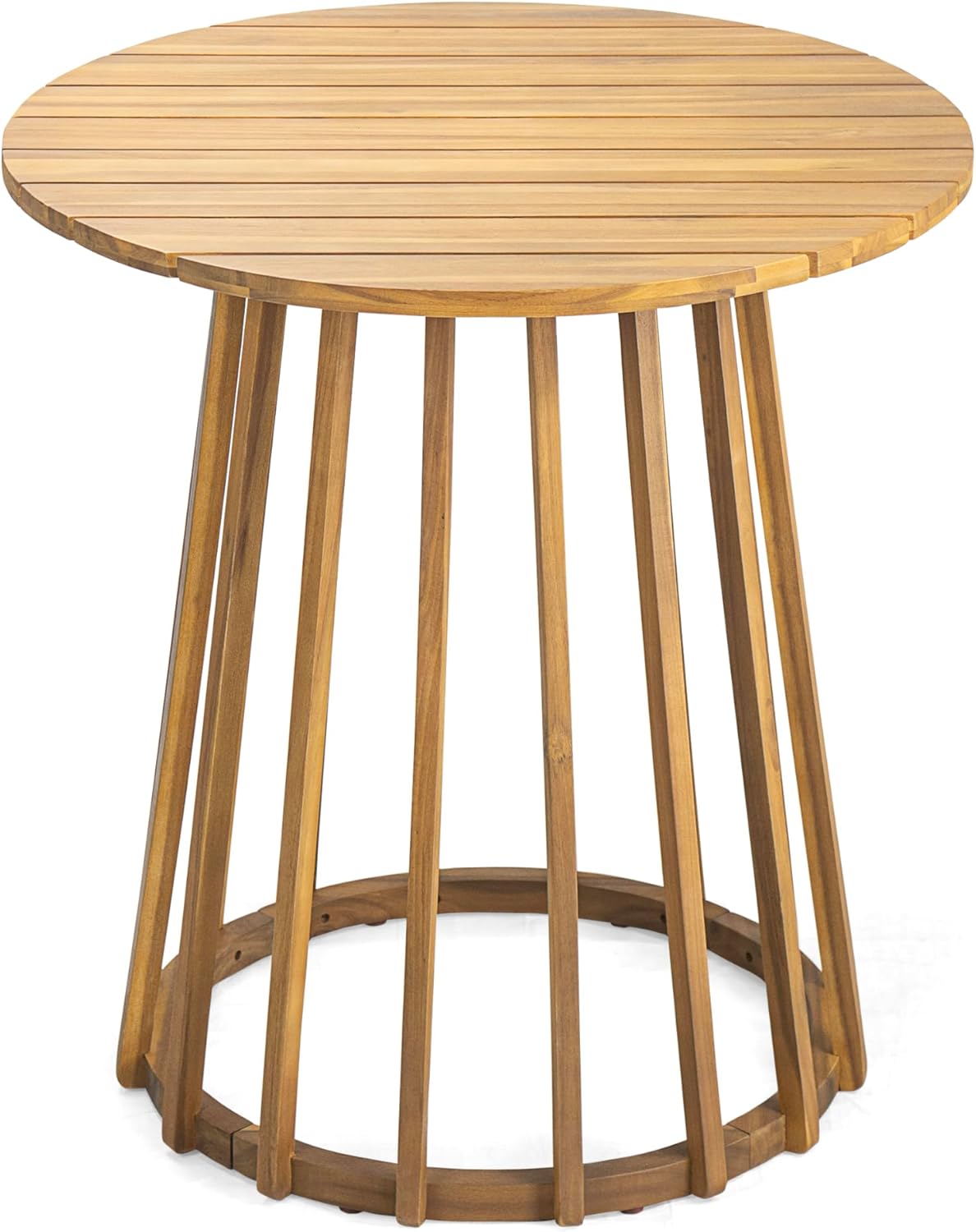 Merax Outdoor Round Dining Table 27.5" Acacia Wood Bistro Table, Teak Finish
