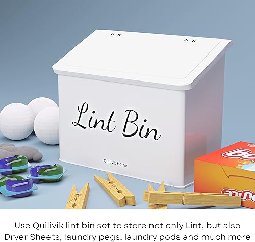 Miniatura 10 de QUILIVIK Papelera magnética de metal para decoración de cuarto de lavandería y ganchos, caja de pelusa de montaje en pared con tapa, contenedor de