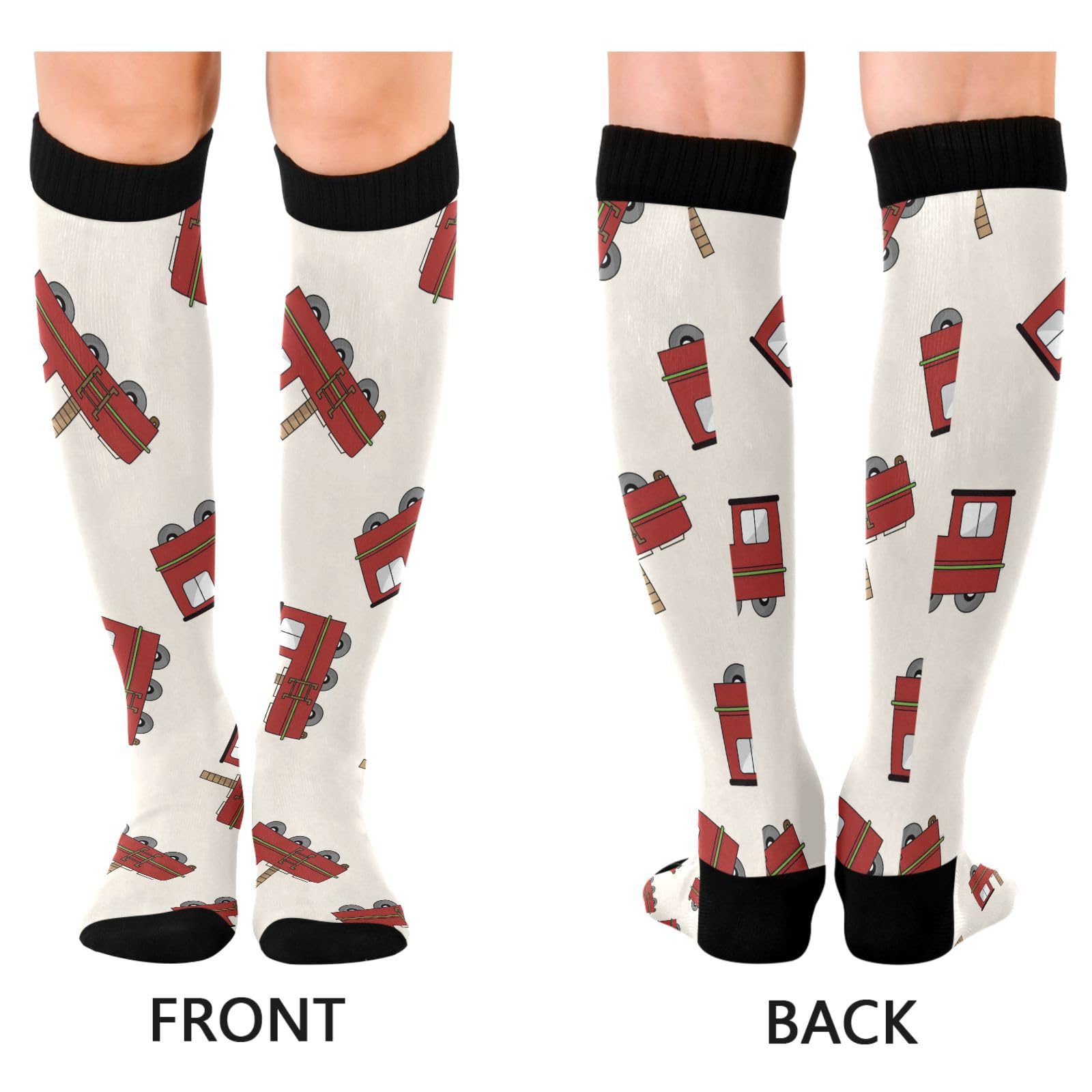 Dussdil Red Transportation Train Compression Socks for Women Men Christmas Circulation Long Knee Socks for Winter Warm Stockings Socks