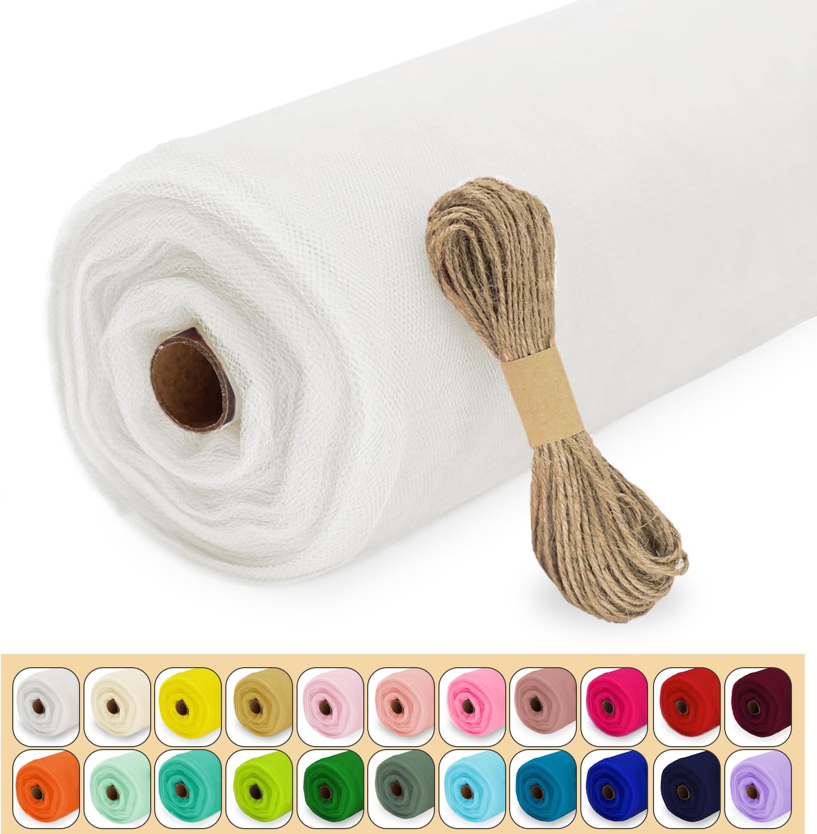 White Tulle Fabric Roll, 54" x 20 Yards (60FT) Tulle for Wedding Decoration DIY Tutu Party Backdrop Baby Shower Table Skirts Christmas Gift Wrapping
