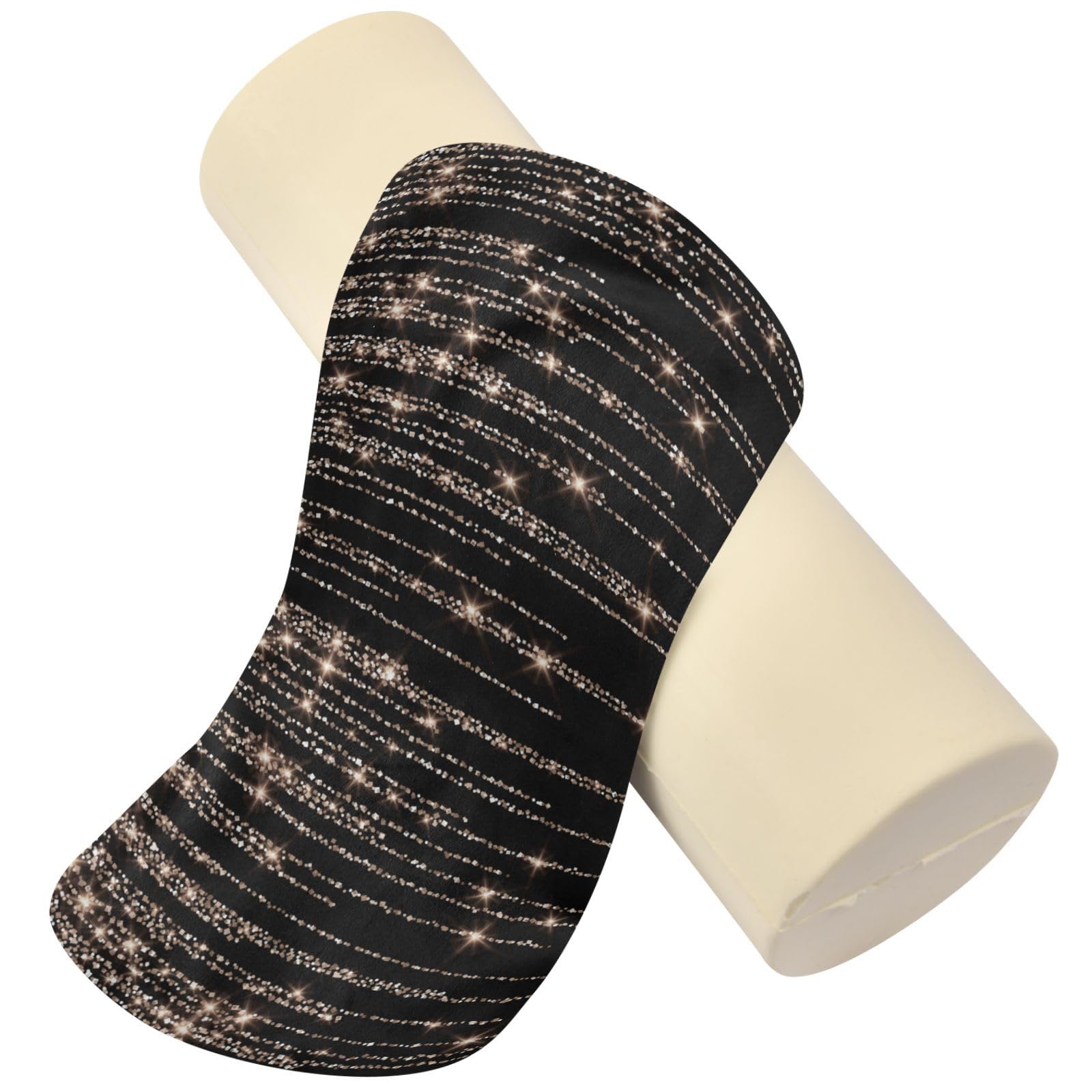 Gredecor Gold Sparking Glitter Cylinder Round Pillow for Neck Pain Relief, Soft Breathable Bolster Travel Memory Foam Pillow with Washable Cover for Bed Sleeping, Head, Legs and Back