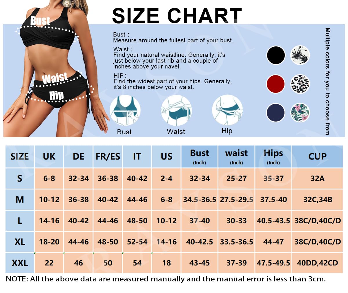 Traje de Baño Bañador de Dos Piezas Cintura Alta Conjunto Bikini 2 Pieza V-Cuello Push up Cordones Bikini Top Control Abdominal Parte Inferior del Bikini