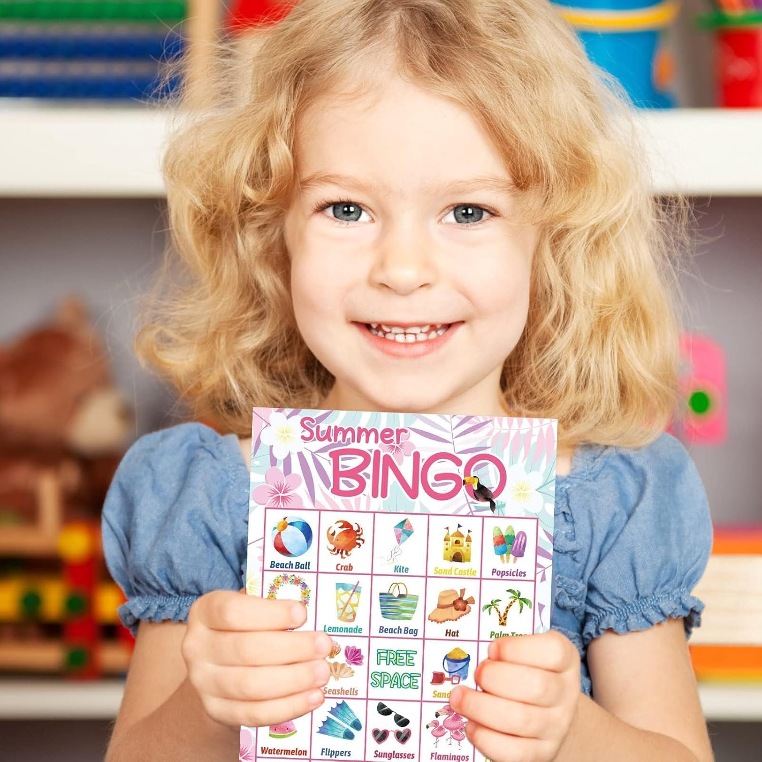 Fancy Land Summer Bingo Game for Kids 24 Players Hawaiian Tropical Summer Luau End of Year Graduation Party Favors Supplies