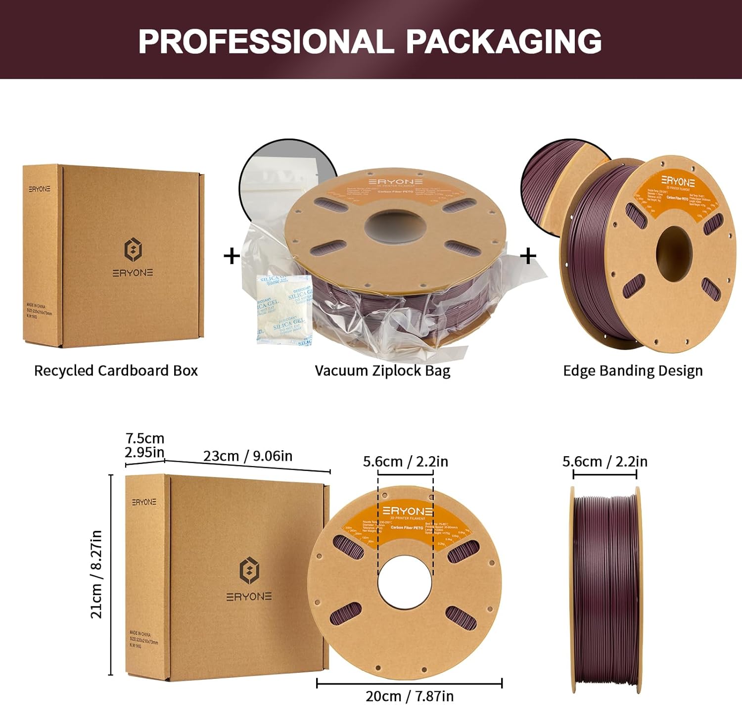 ERYONE Carbon Fiber PETG Filament 1.75mm +/- 0.03mm, 3D Printing Filament PETG CF, 1kg(2.2LBS)/Spool, Reddish Purple,